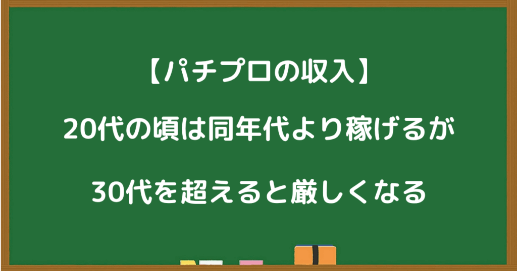 パチプロの収入は20代で高く30代以降は厳しくなることを示す画像