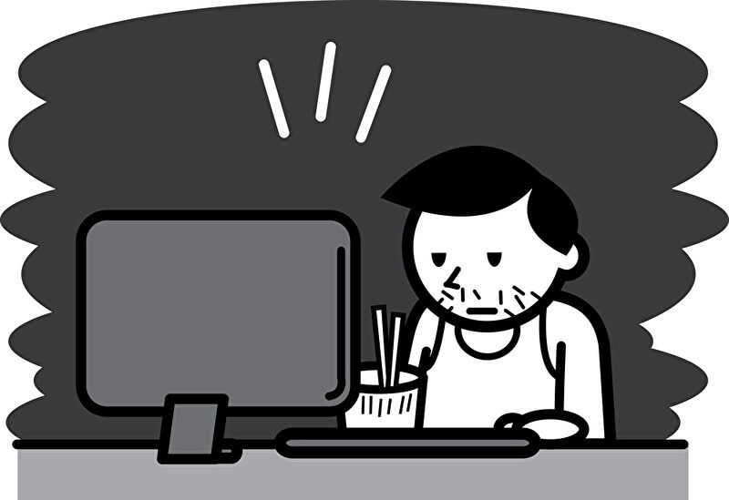 パチンコのオカルトを信じて負け続ける人をイメージしたイラスト