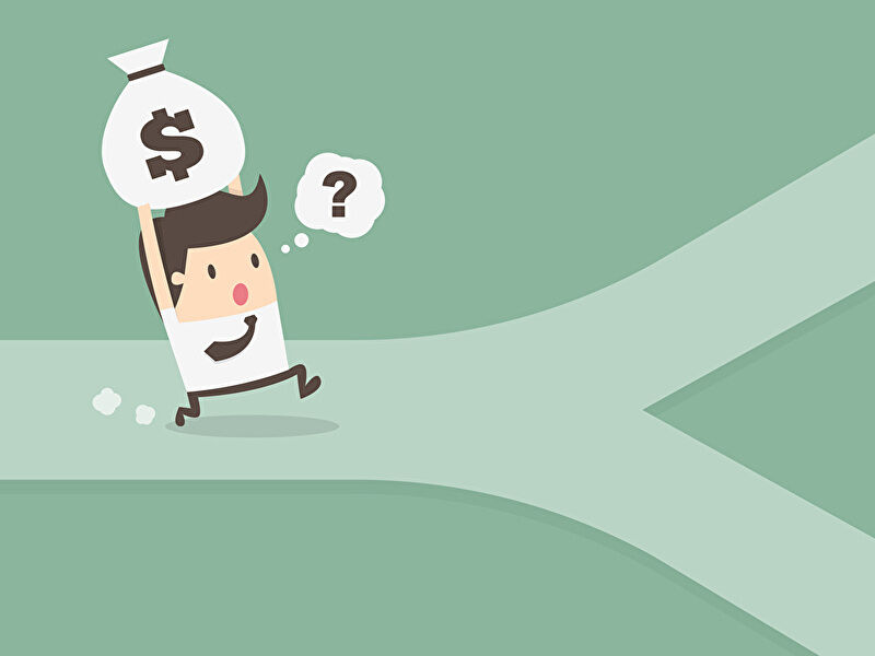 パチンコの台選びで迷う人をイメージした分岐点のイラスト